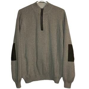 Alex Cannon Cable Knit Sweater Quarter-Zip Elbow Patch Cotton Pullover‎ Men XL